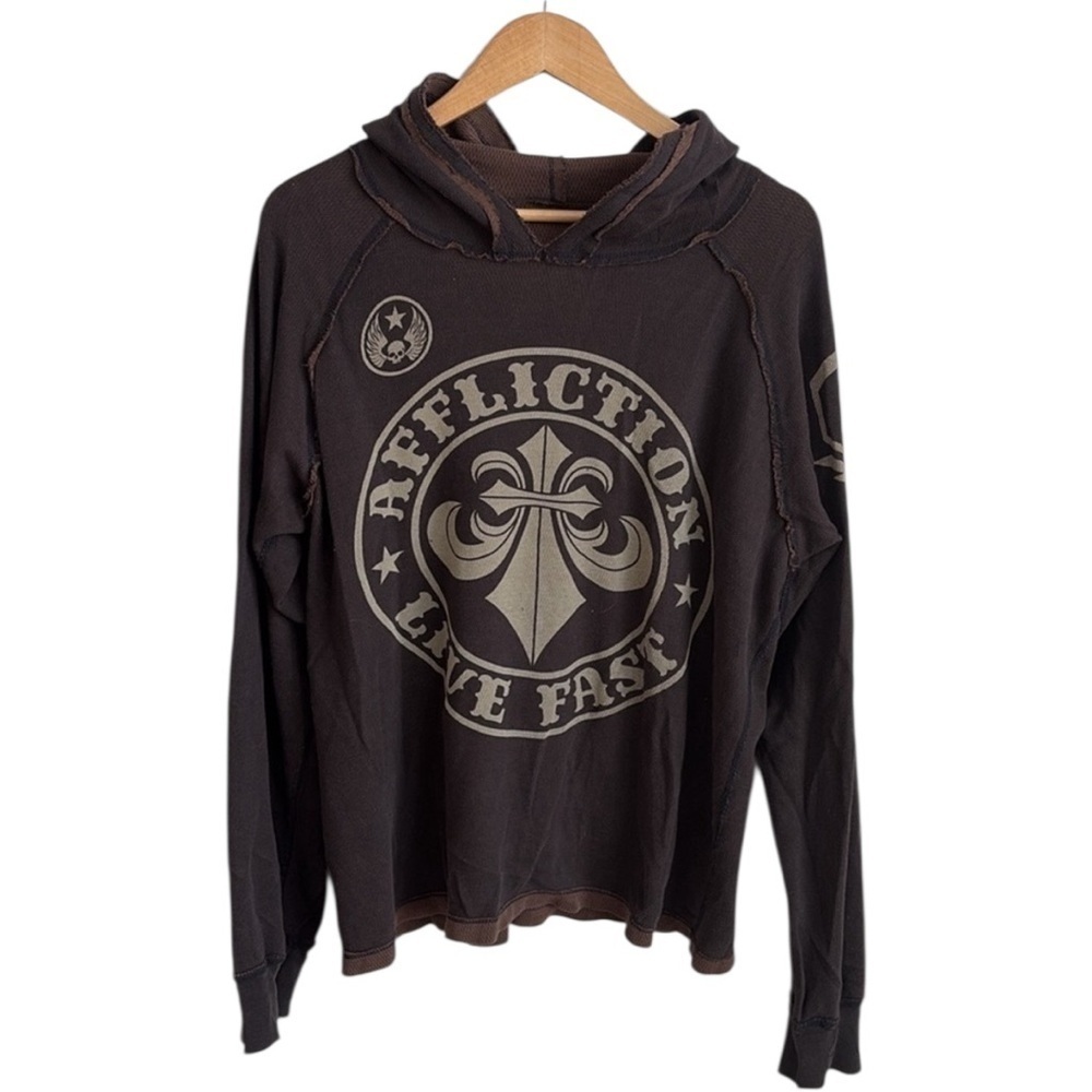 Affliction Men's  Hooded Thermal Reversible Shirt MEDIUM